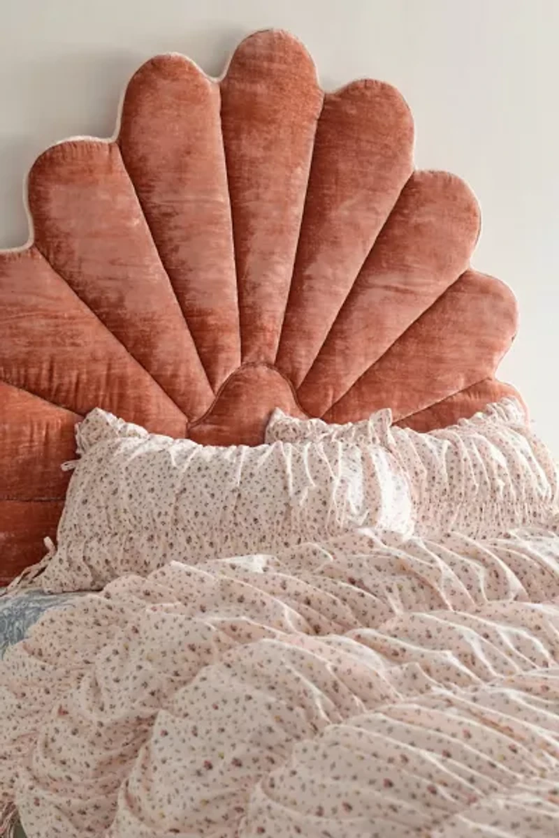 Callista Scalloped Velvet Upholstered Floating Headboard