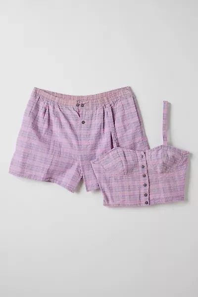 Vintage By Little Runaway Pink Plaid 2-Piece Short Set