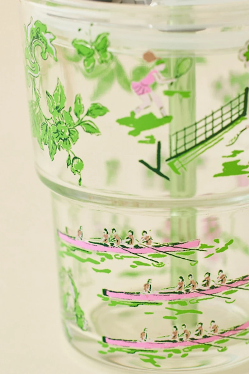 Claire Preppy Toile To-Go Glass Tumbler Cup