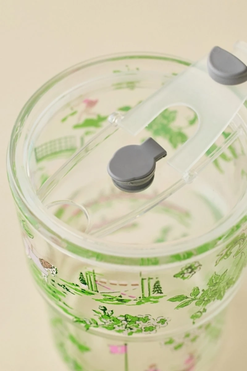 Claire Preppy Toile To-Go Glass Tumbler Cup