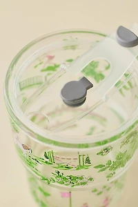 Claire Preppy Toile To-Go Glass Tumbler Cup