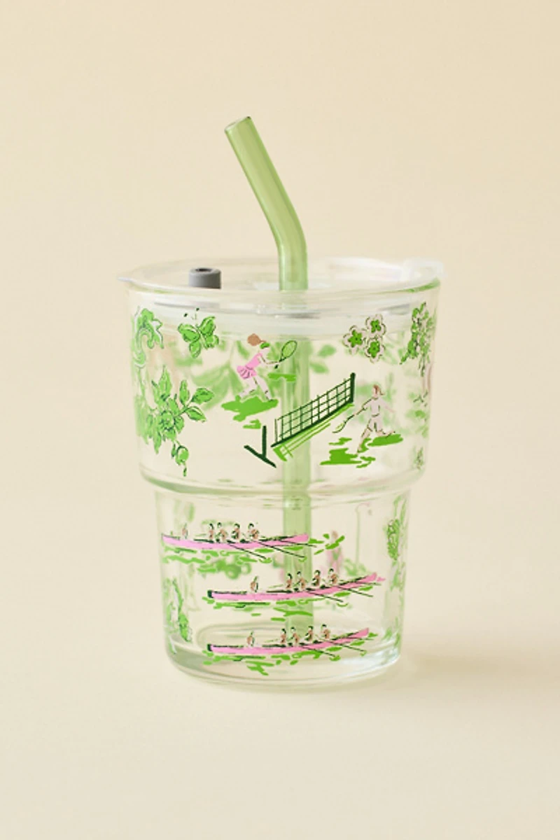 Claire Preppy Toile To-Go Glass Tumbler Cup