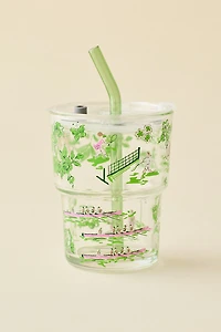 Claire Preppy Toile To-Go Glass Tumbler Cup