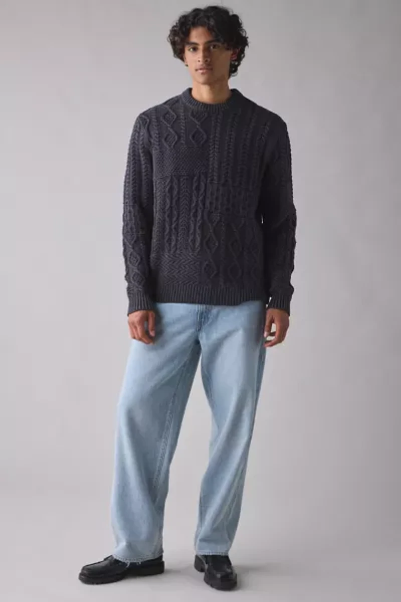 Schott Patchwork Washed Crew Neck Sweater