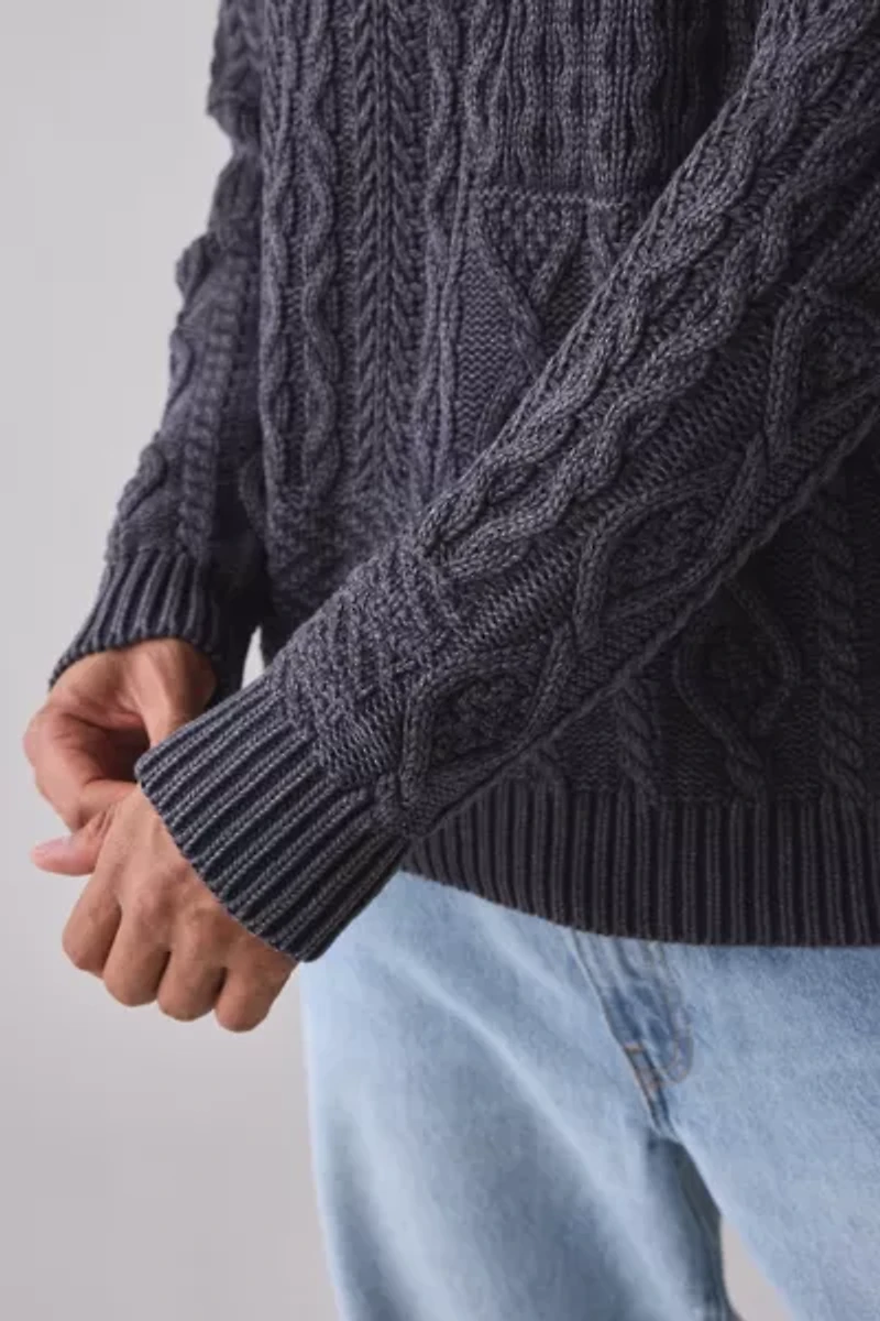 Schott Patchwork Washed Crew Neck Sweater