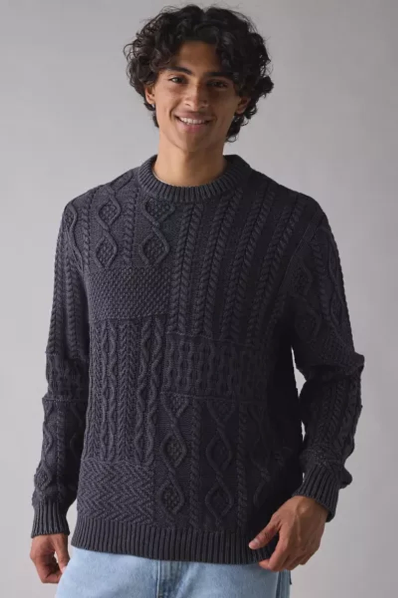 Schott Patchwork Washed Crew Neck Sweater