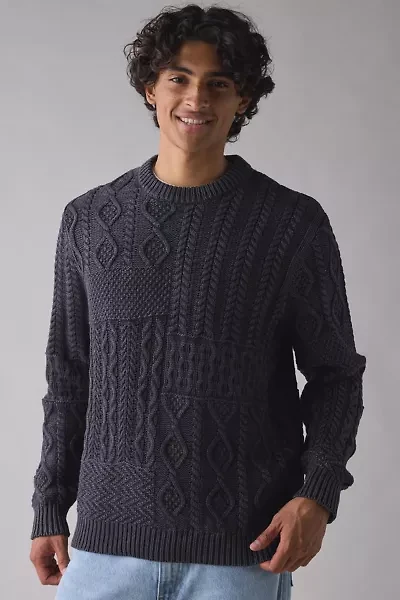 Schott Patchwork Washed Crew Neck Sweater
