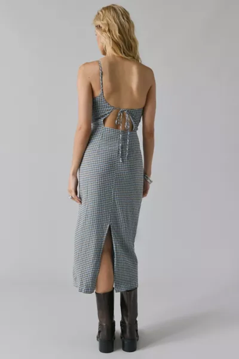 UO Carson Asymmetrical One Shoulder Linen-Blend Midi Dress