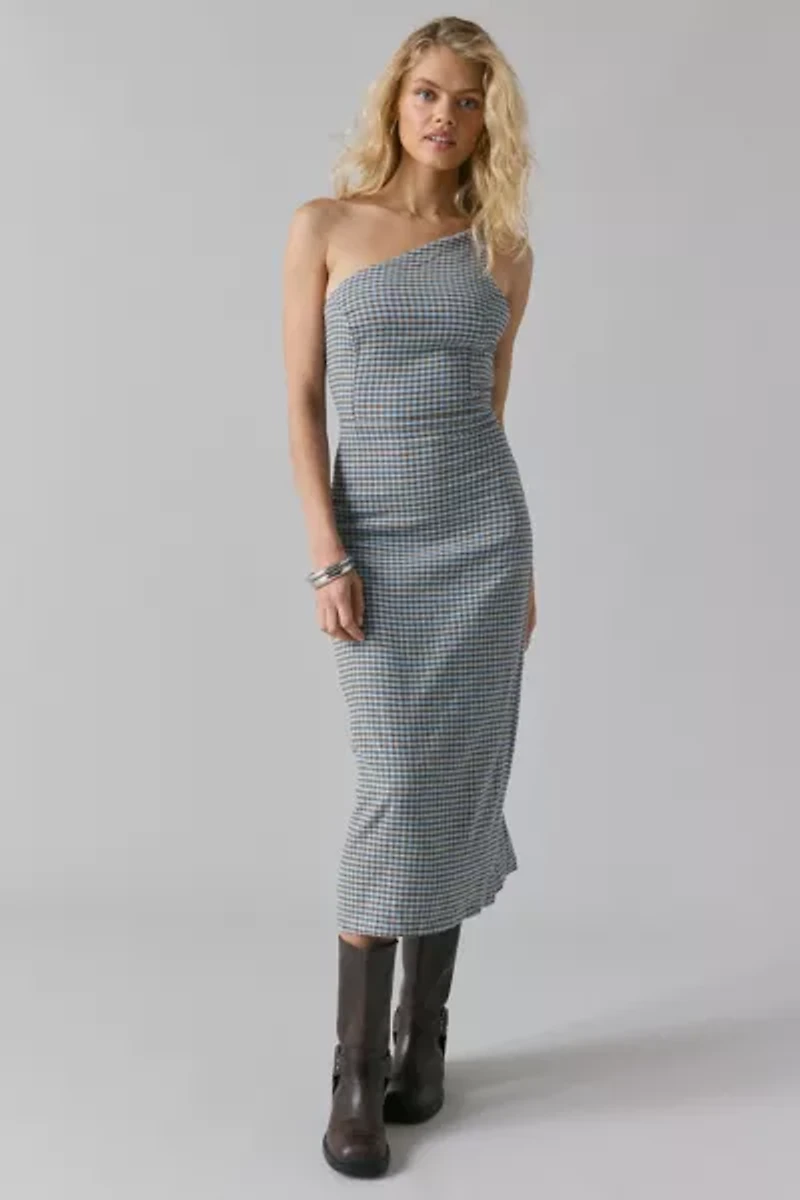 UO Carson Asymmetrical One Shoulder Linen-Blend Midi Dress