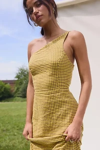 UO Carson Asymmetrical One Shoulder Linen-Blend Midi Dress