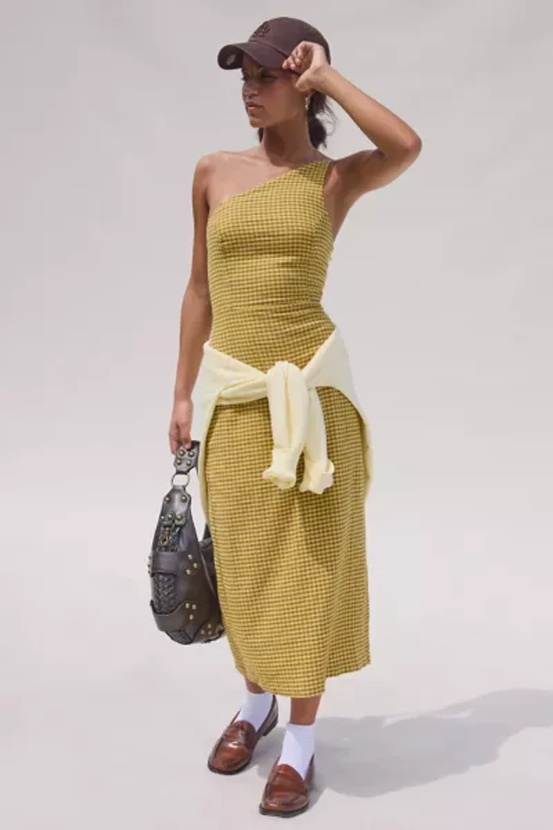 UO Carson Asymmetrical One Shoulder Linen-Blend Midi Dress