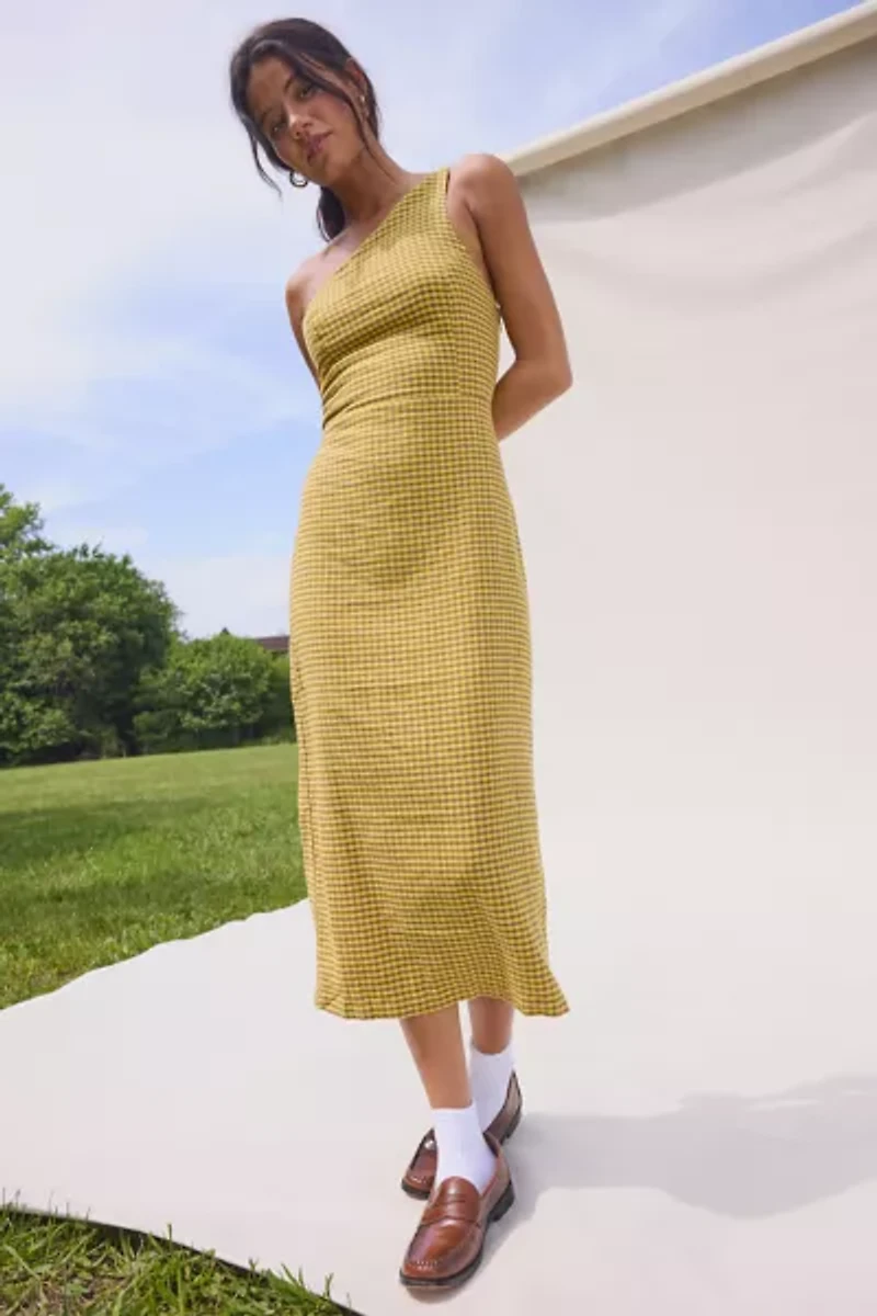 UO Carson Asymmetrical One Shoulder Linen-Blend Midi Dress