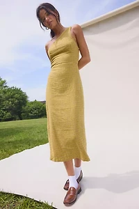 UO Carson Asymmetrical One Shoulder Linen-Blend Midi Dress