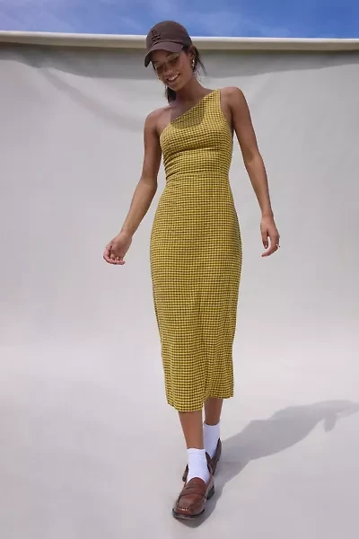 UO Carson Asymmetrical One Shoulder Linen-Blend Midi Dress