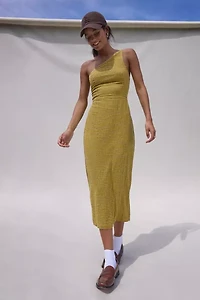 UO Carson Asymmetrical One Shoulder Linen-Blend Midi Dress