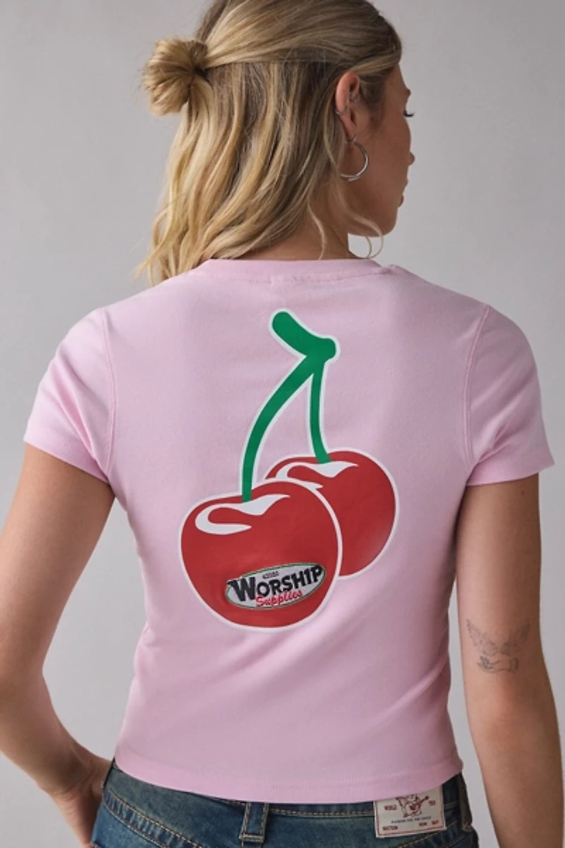 WORSHIP SUPPLIES Glazed And Confused Cherry Graphic Baby Tee