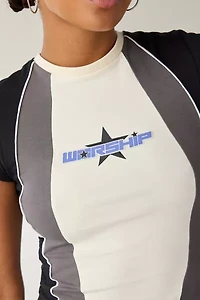 WORSHIP SUPPLIES Shooter Paneled Graphic Baby Tee
