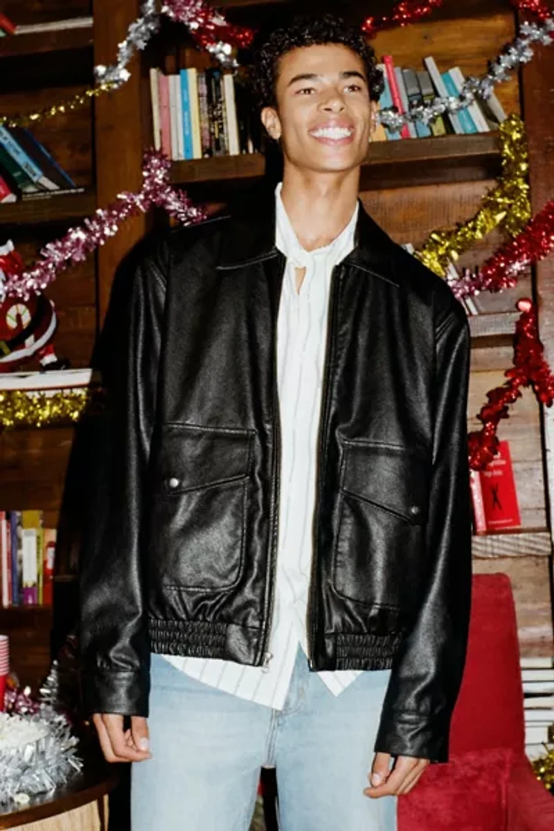 BDG Faux Leather Bomber Jacket