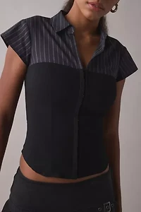 UO Polly Hybrid Slim Short Sleeve Button-Front Shirt