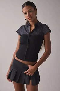 UO Polly Hybrid Slim Short Sleeve Button-Front Shirt