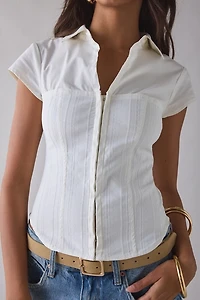 UO Polly Hybrid Slim Short Sleeve Button-Front Shirt