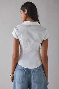 UO Polly Hybrid Slim Short Sleeve Button-Front Shirt