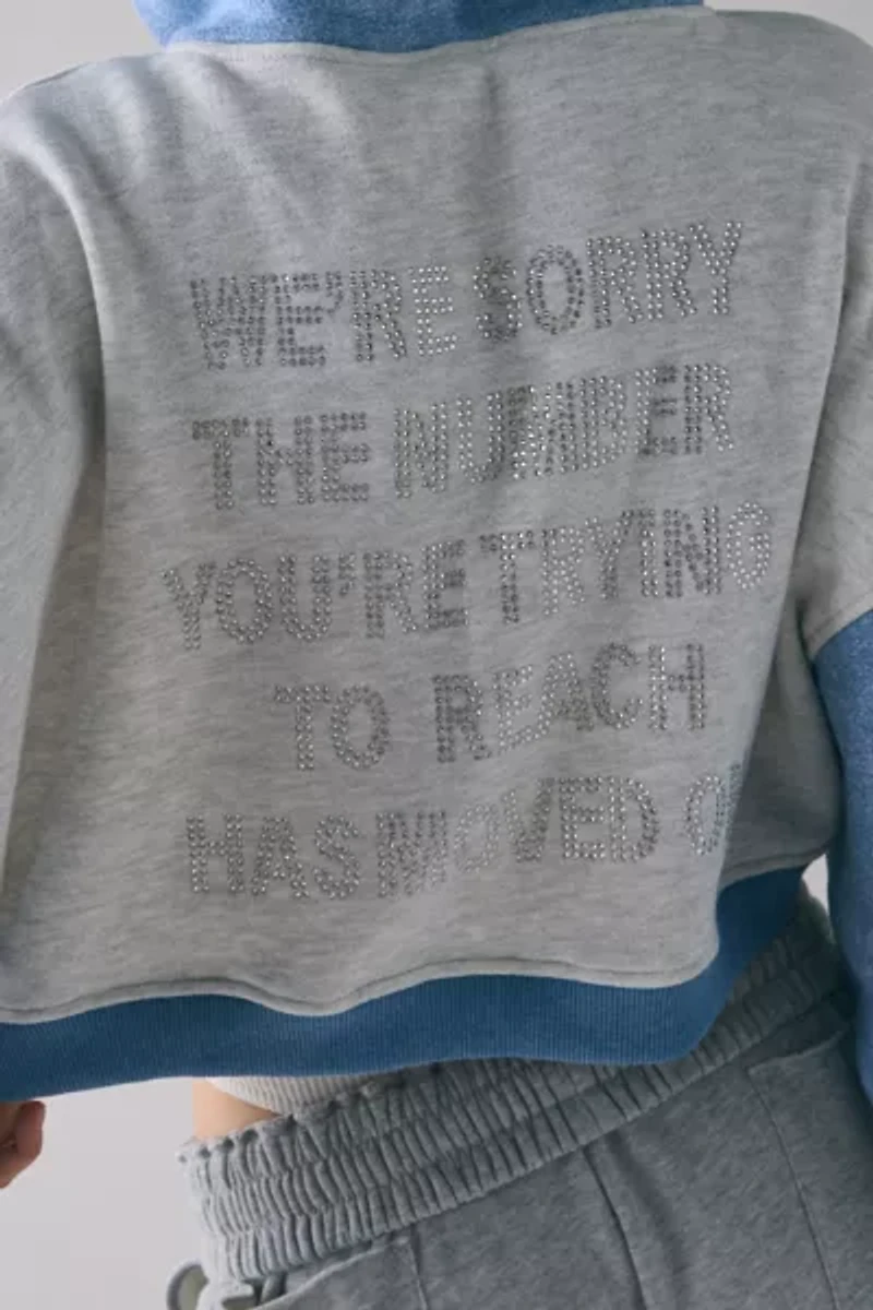 Boys Lie Alex 1-800 Rhinestone Graphic Zip-Up Crop Hoodie Sweatshirt