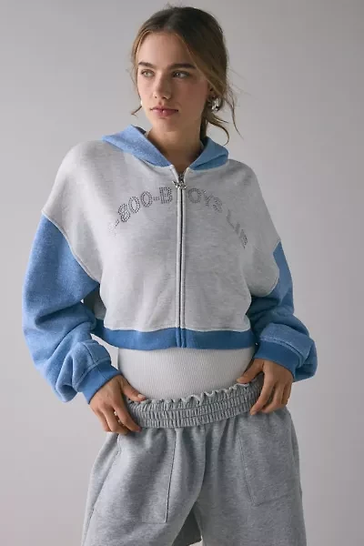 Boys Lie Alex 1-800 Rhinestone Graphic Zip-Up Crop Hoodie Sweatshirt