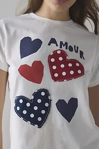 Amour Polka Dot Hearts Applique Graphic Slim Tee