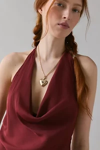 UO Quinn Asymmetric Satin Cowl Neck Halter Top