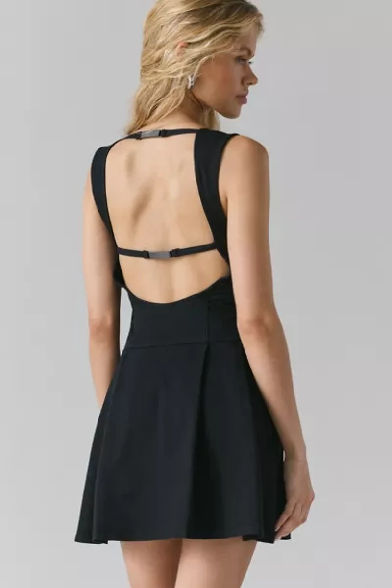 BDG Leah Denim Pleated Open-Back Drop Waist Mini Dress