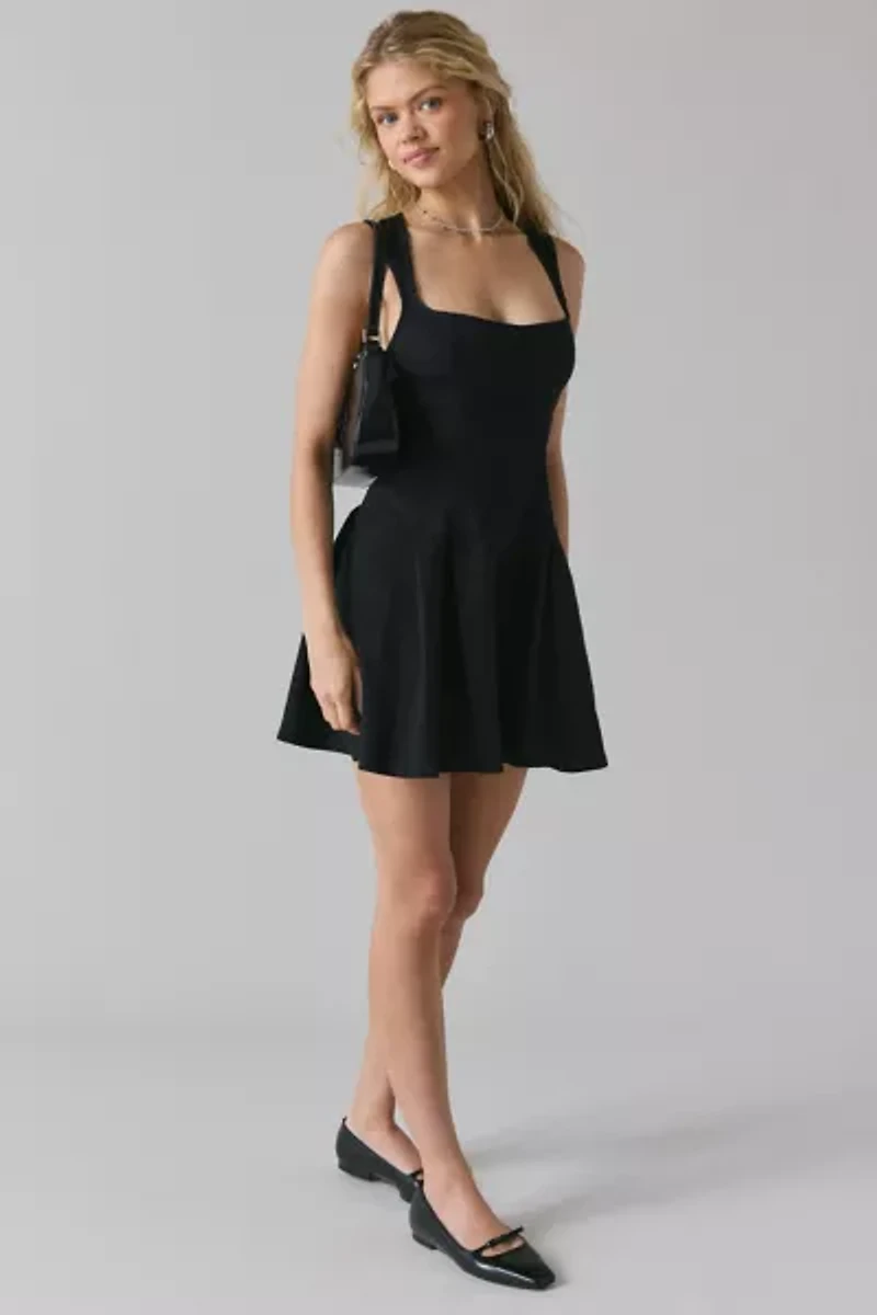 BDG Leah Denim Pleated Open-Back Drop Waist Mini Dress