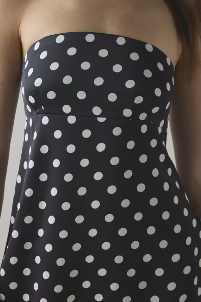 UO Mira Strapless Tie-Back Bow Satin Slip Mini Dress