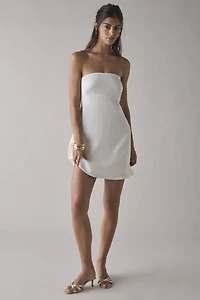 UO Mira Strapless Tie-Back Bow Satin Slip Mini Dress