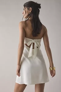 UO Mira Strapless Tie-Back Bow Satin Slip Mini Dress