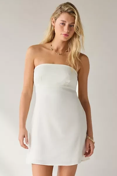 UO Mira Strapless Tie-Back Bow Satin Slip Mini Dress