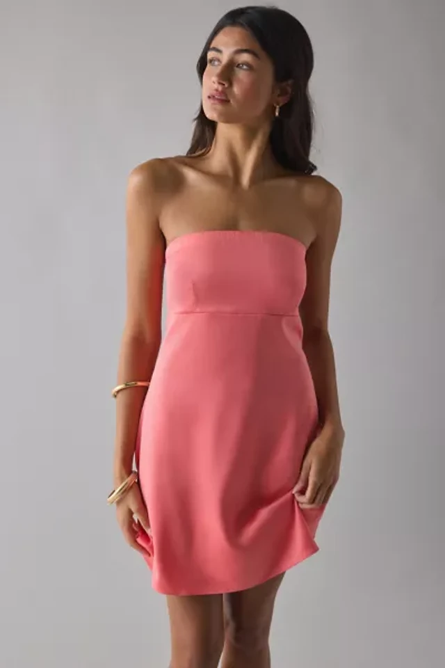 uo mira strapless tie back bow satin slip mini dress Urban Outfitters UO Mira Strapless Tie-Back Bow Satin Slip Mini Dress