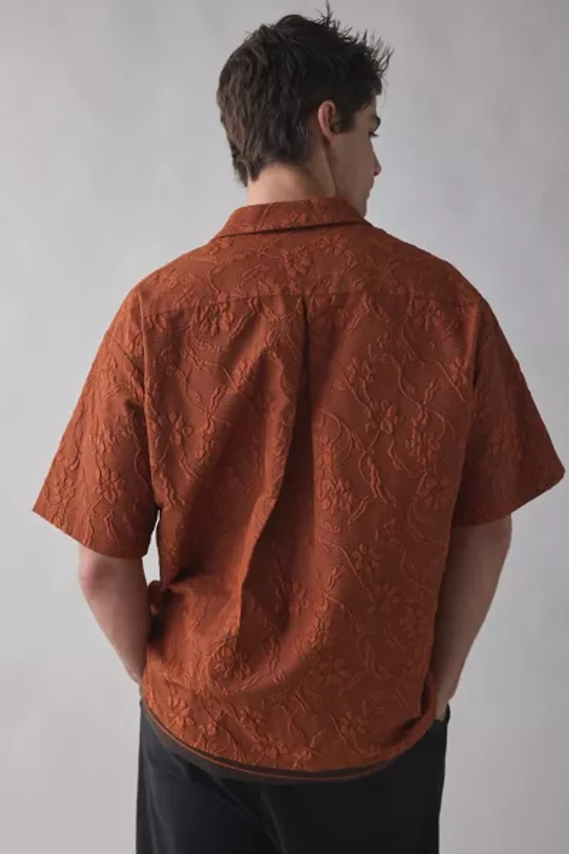 meagratia Embossed Short Sleeve Button-Down Shirt
