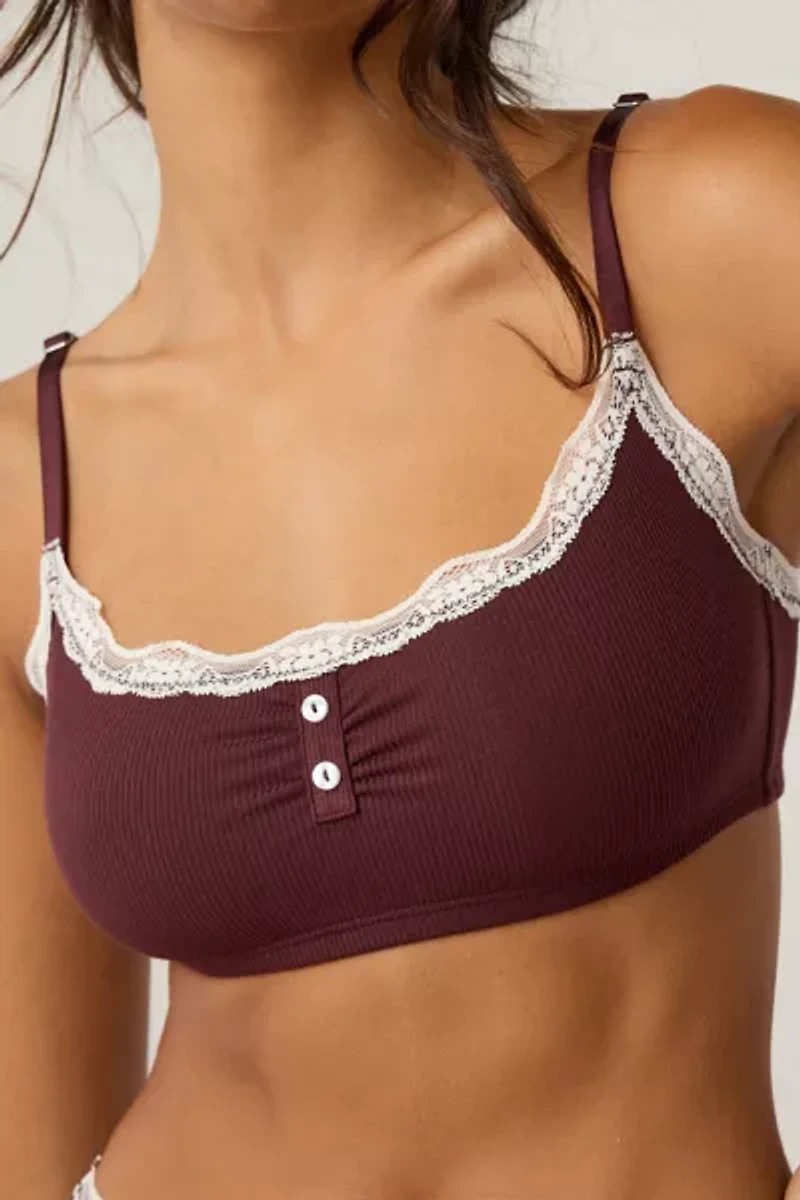 Out From Under Dalilah Henley Ribbed Lace Trim Bralette