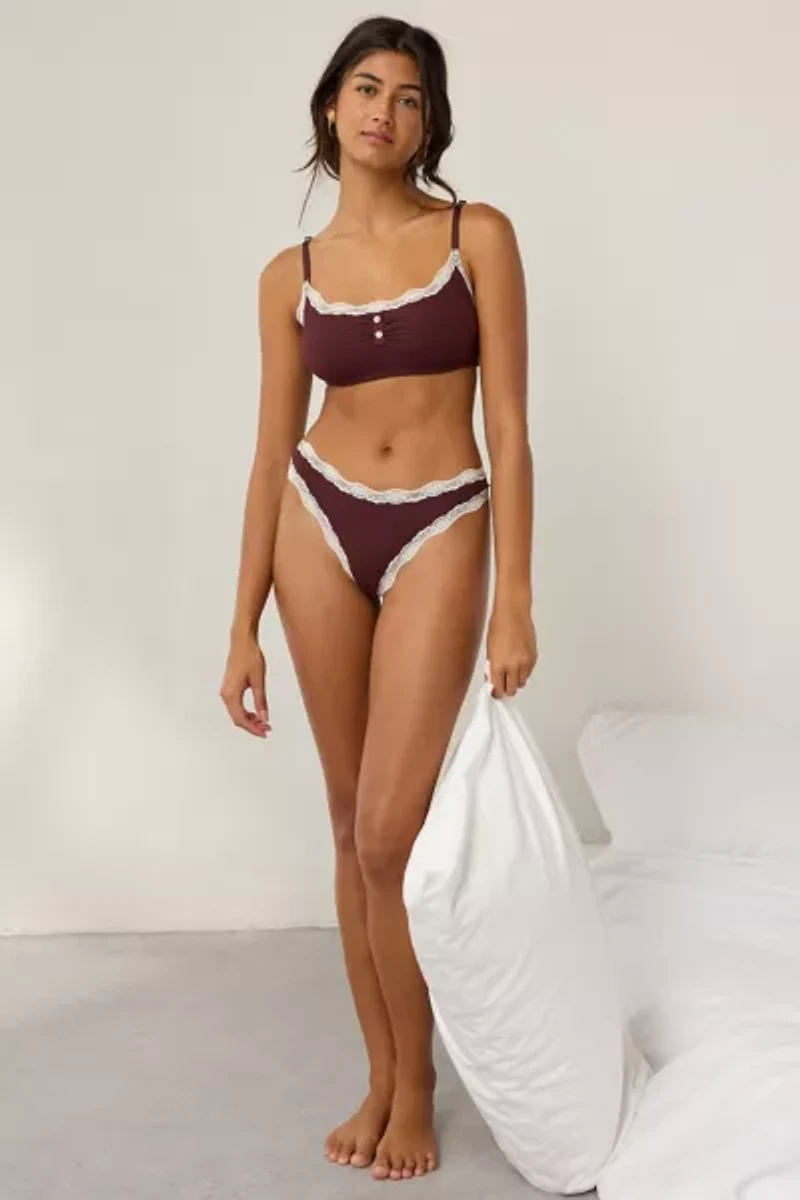Out From Under Dalilah Henley Ribbed Lace Trim Bralette