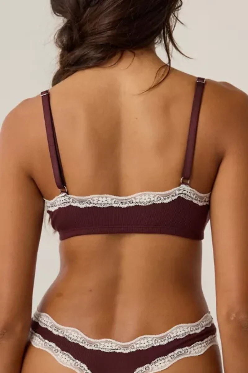 Out From Under Dalilah Henley Ribbed Lace Trim Bralette