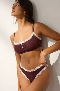 Out From Under Dalilah Henley Ribbed Lace Trim Bralette