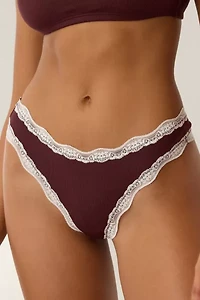 Out From Under Dalilah Ribbed Lace Trim Thong