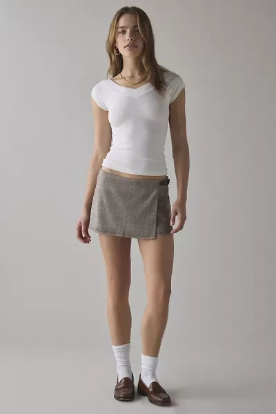 UO Buckle Up Wrap Front Micro Mini Skort