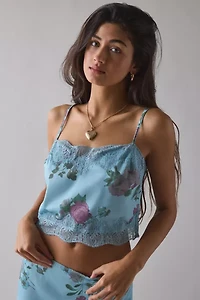 Kimchi Blue Lula Lace Trim Satin Cami + Slip Skirt Set