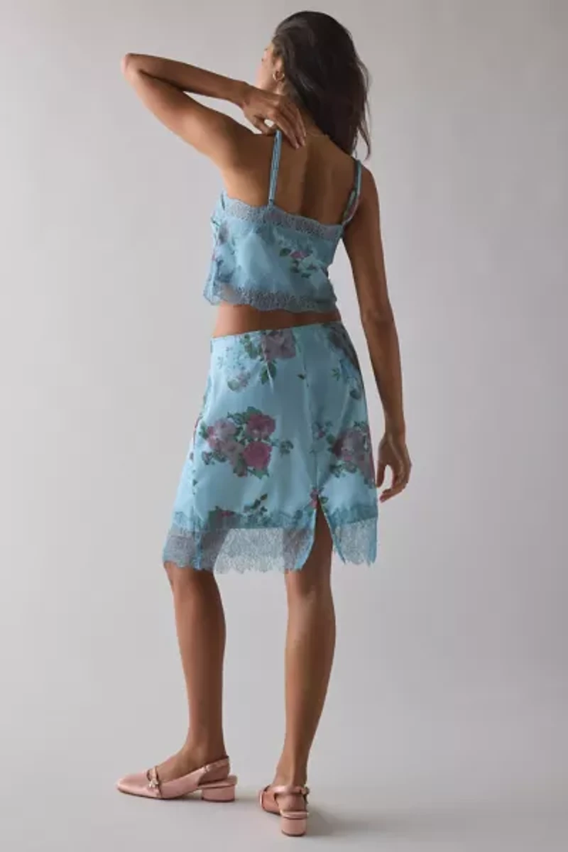 Kimchi Blue Lula Lace Trim Satin Cami + Slip Skirt Set