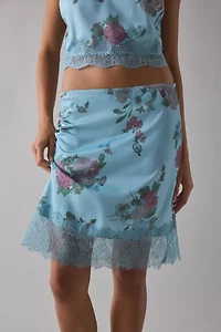 Kimchi Blue Lula Lace Trim Satin Cami + Slip Skirt Set