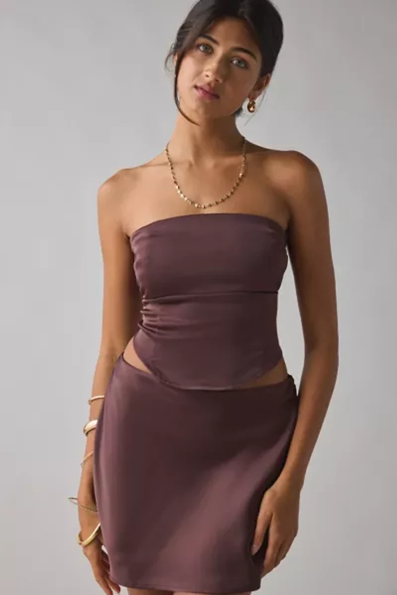 UO Clarissa Satin Keyhole Cutout Tube Top