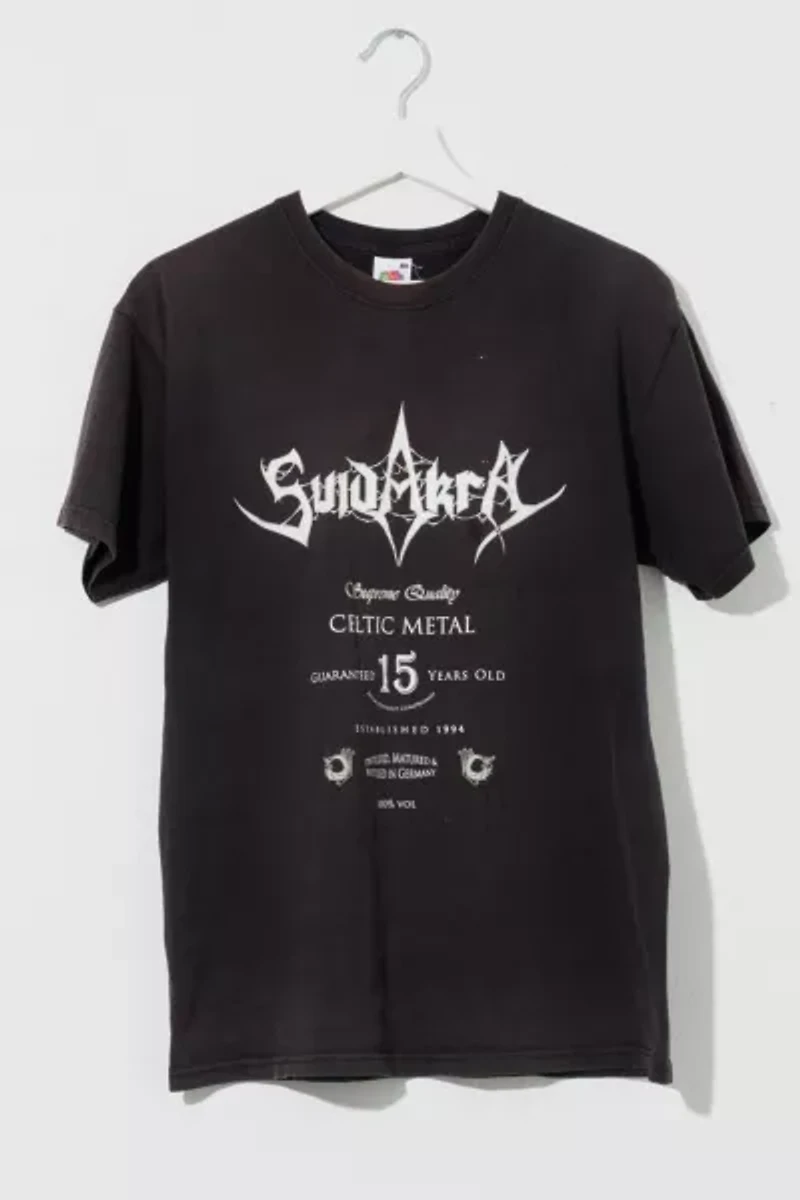Vintage Y2K Distressed Suidakra Rock Band Black Graphic T-Shirt