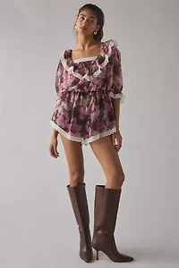 For Love & Lemons Adeline Lace Trim Floral Ruffle Romper